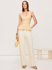 Ön Fermuarlı Volanlı Triko Üst