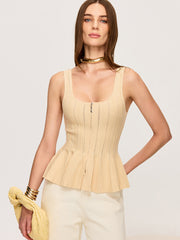 Ön Fermuarlı Volanlı Triko Üst