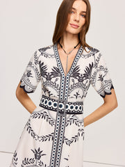 Çiçek Desenli Bohem V-Yaka Midi Elbise