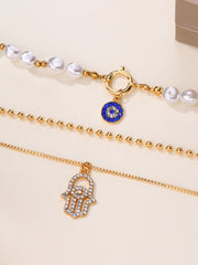 İnci Hamsa El Çok Katmanlı Kolye