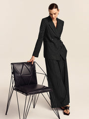 Çizgili Çift Düğmeli Ceket