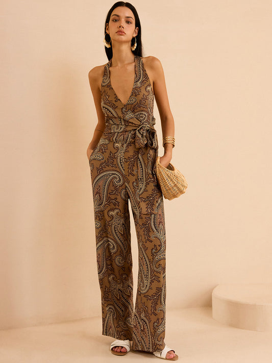 Paisley Desenli Askılı Üst Ve Pantolon Takımı
