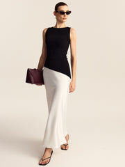 Asimetrik Kesimli Bot Yaka Kolsuz Örgü Üst