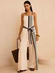 Boncuklu Askılı Çizgili Üst