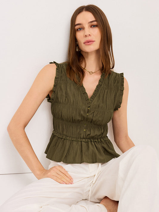 Volanlı V Yaka Peplum Üst