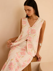 Çiçek Desenli Kolsuz Yelek