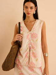 Çiçek Desenli Kolsuz Yelek