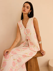 Çiçek Desenli Kolsuz Yelek