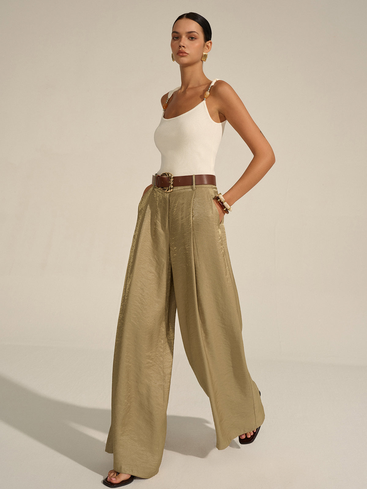 Kemerli Bol Paça Pantolon