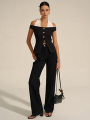 Asimetrik Askılı V Yaka Bluz