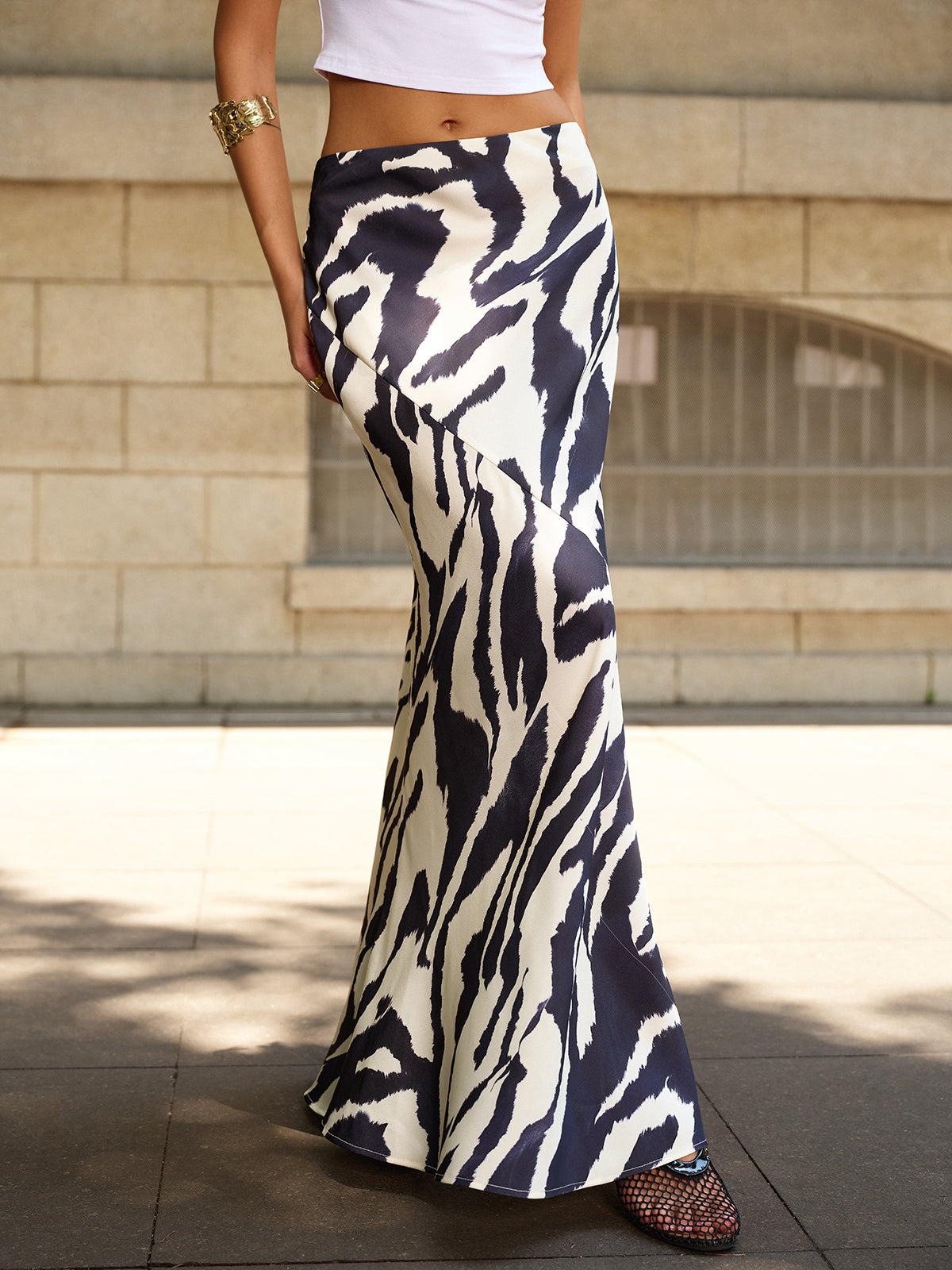 Zebra Desenli Uzun Etek