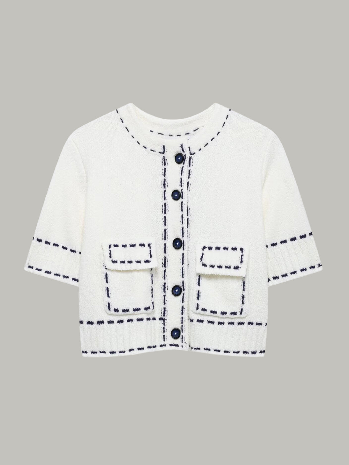 Kontrast Dikişli Kısa Kollu Hırka