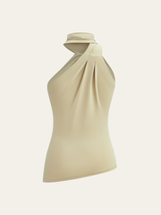 Asimetrik Halter Yaka Kırışık Üst