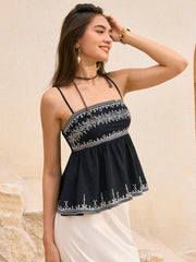 İşlemeli Volanlı Bluz