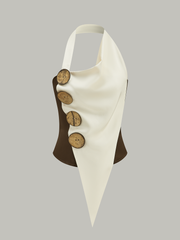 Asimetrik Boyun Bağlamalı Üst Büyük Düğmeli