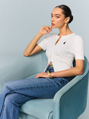 Kablo Örgülü Kısa Kollu Üst