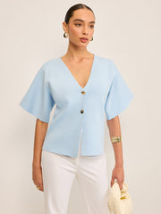 V Yaka Düğmeli Triko Hırka