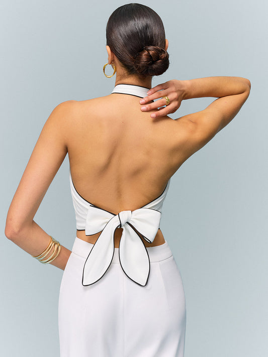 Halter Yaka Fiyonk Detaylı Kısa Üst