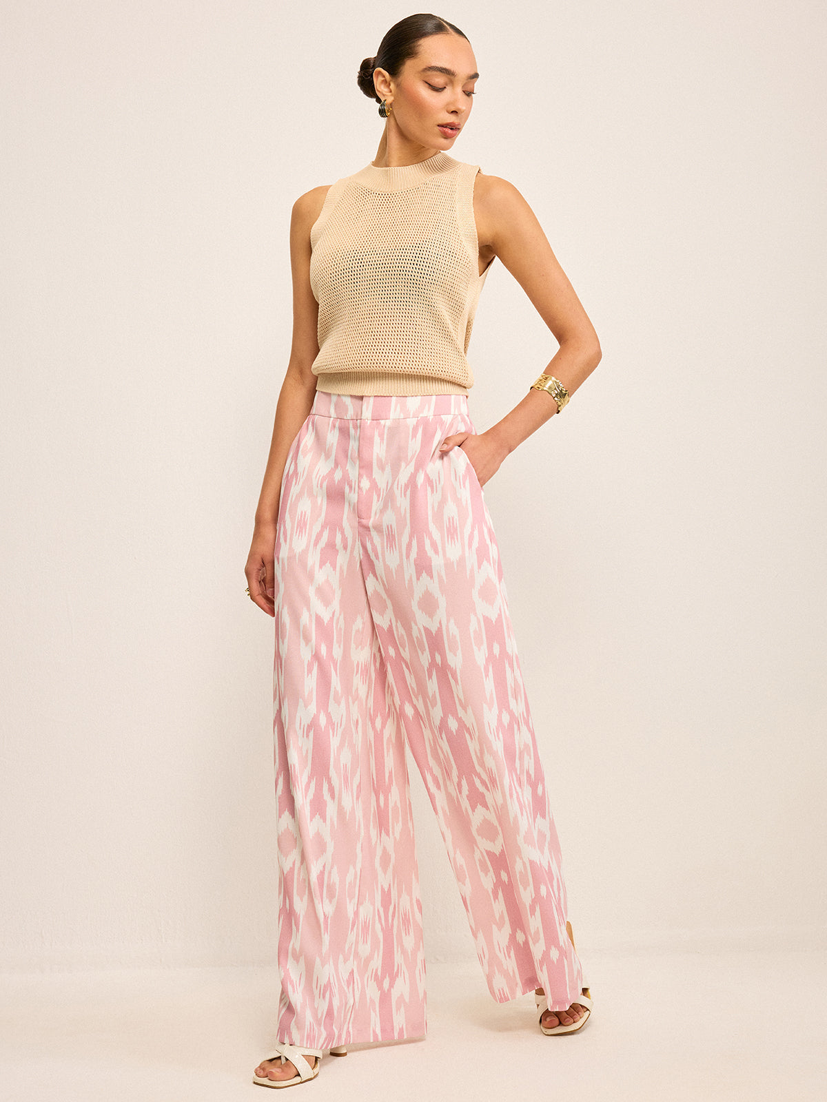 Boho Keten Görünümlü Geniş Paça Pantolon