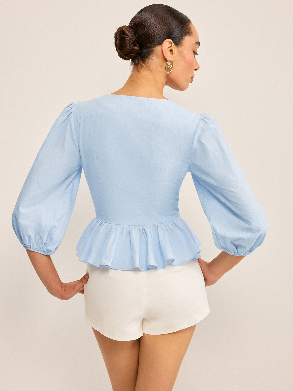 Puf Kollu V Yaka Peplum Bluz