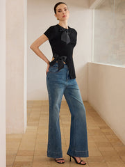 Asimetrik Kenarlı Üç Boyutlu Fiyonk Detaylı Bluz