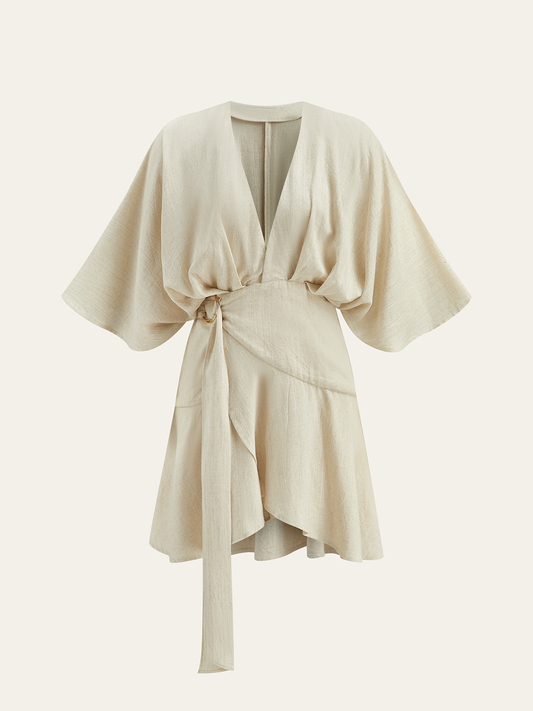 Pamuk Ve Keten Kimono Kol Sarma Elbise