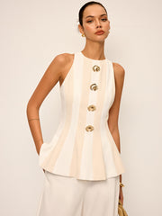 Çizgili Askısız Peplum Üst