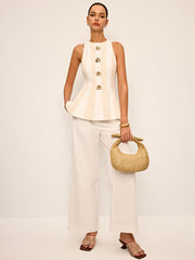 Çizgili Askısız Peplum Üst