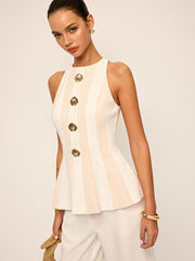 Çizgili Askısız Peplum Üst