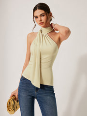 Asimetrik Halter Yaka Kırışık Üst