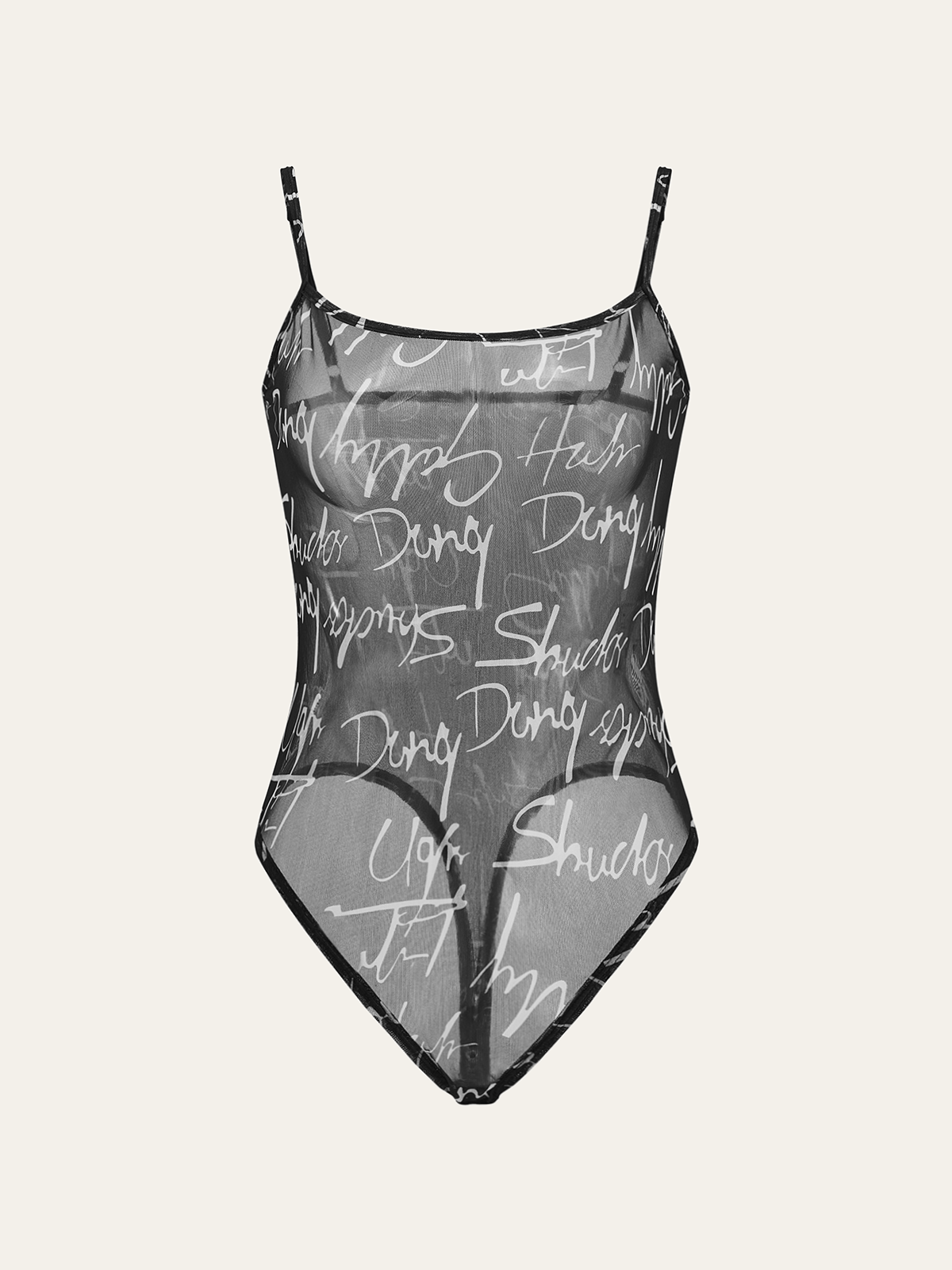 Şeffaf Eriyen Tank Top Yazılı Bodysuit