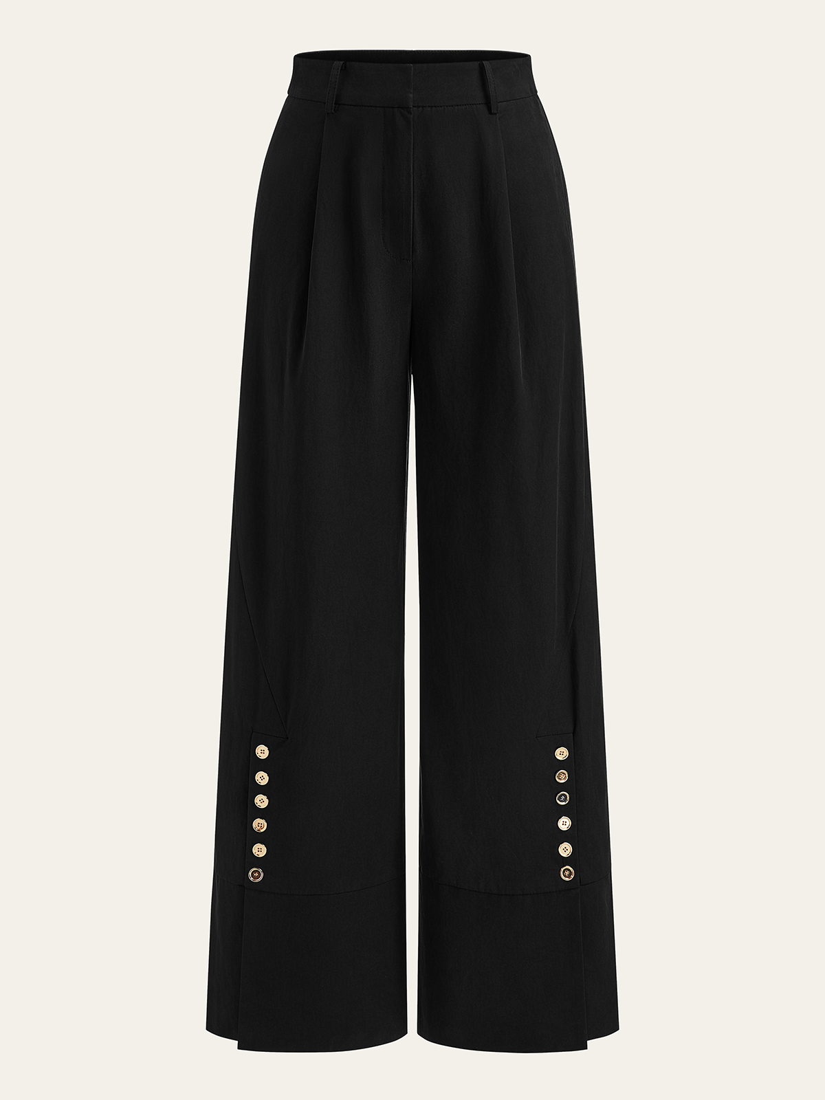 Düğme Detaylı Geniş Paça Pantolon