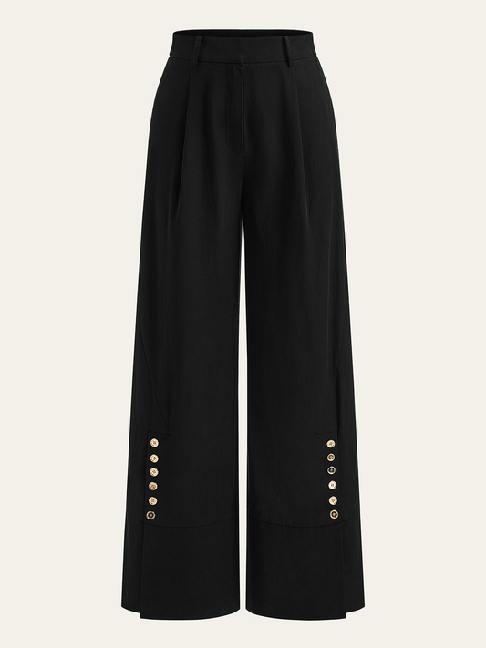 Düğme Detaylı Geniş Paça Pantolon