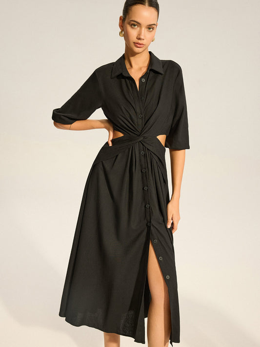 Twist Cut-Out Düğmeli Gömlek Elbise