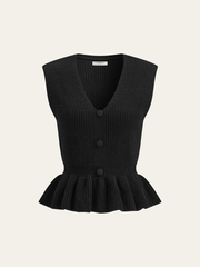 Düğmeli V Yaka Peplum Yelek