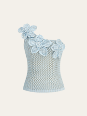 Tek Omuzlu Çiçekli Triko Bluz