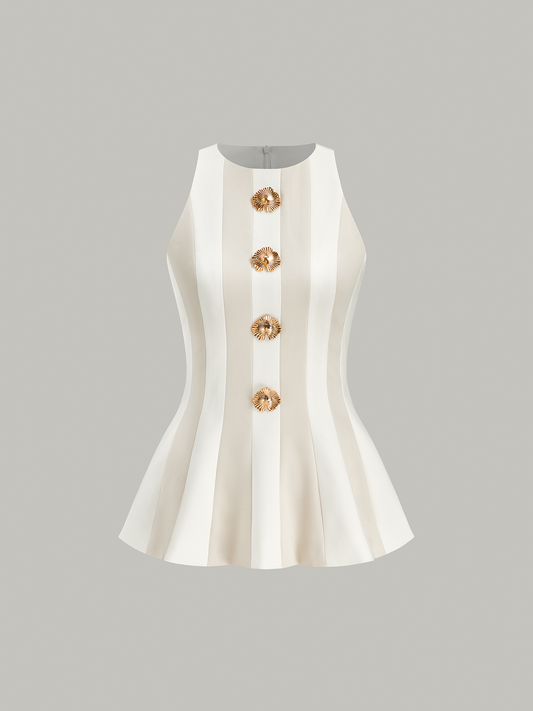 Çizgili Kolsuz Peplum Üst
