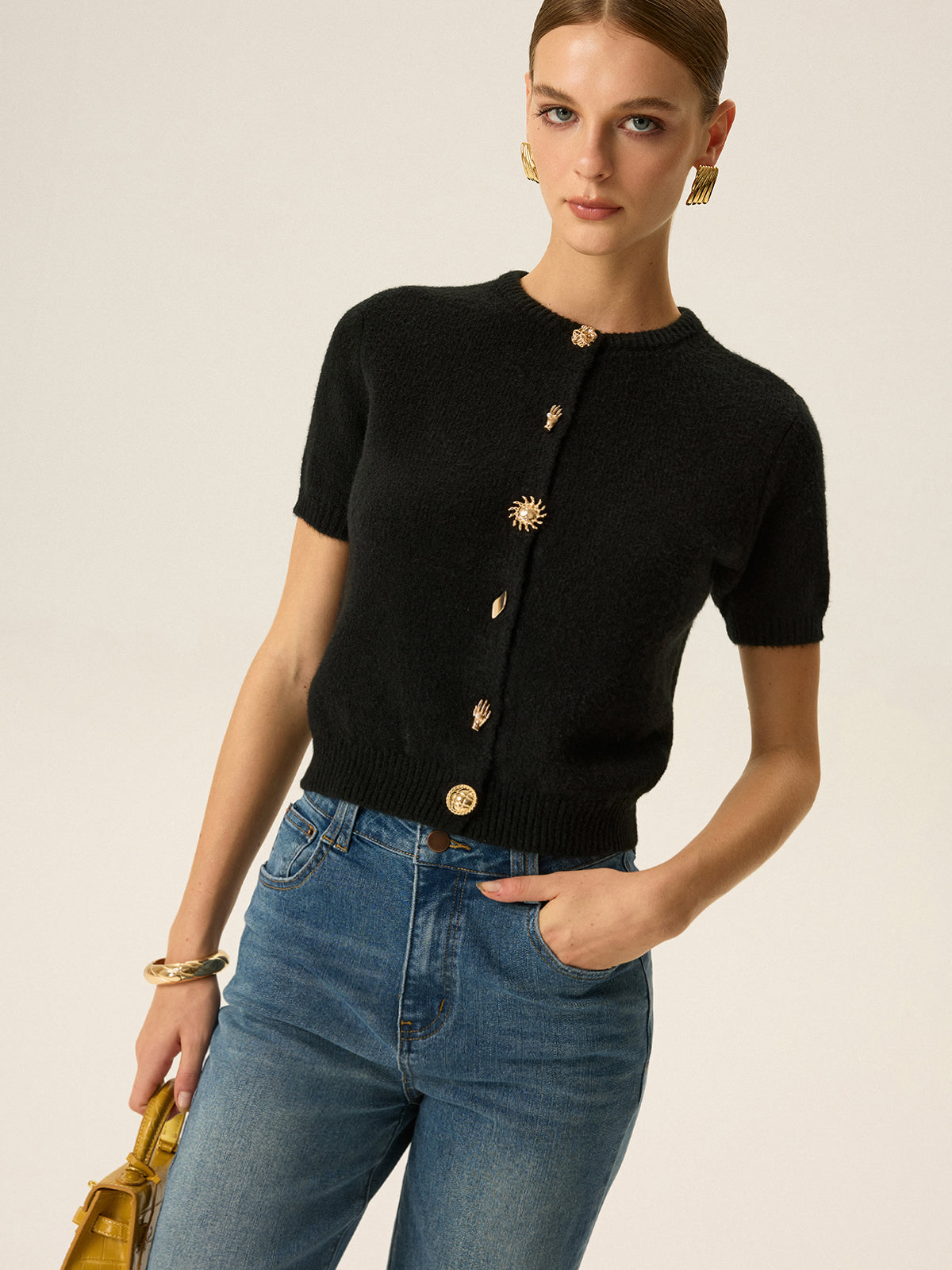 Metal Detaylı Triko Hırka