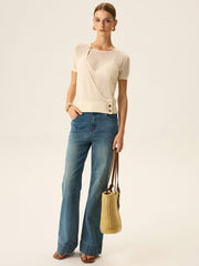 Asimetrik Düğmeli Triko Üst