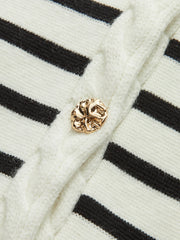 Kablo Örgü Detaylı Çizgili Yelek