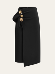 Asimetrik Metal Detaylı Midi Etek