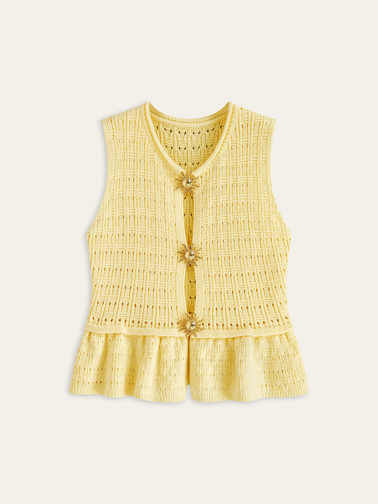 Metal Detaylı Örme Peplum Yelek