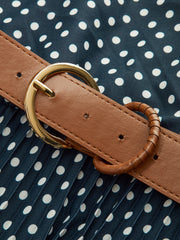 Poşet Desenli Halter Yaka Kemerli Midi Elbise