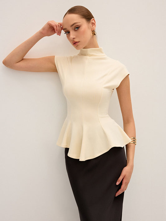 Balıkçı Yaka Kısa Kollu Peplum Üst