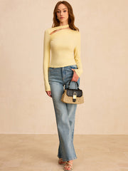 Asimetrik Kesim Dekolteli Uzun Kollu Bluz