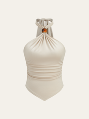 Boncuk Detaylı Askılı Yırtmaçlı Üst