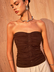 Kırışık Düğmeli Askısız Üst