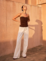 Kırışık Düğmeli Askısız Üst