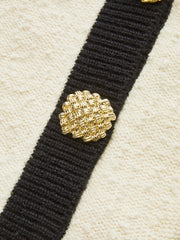 Dokulu Örgü Yelek Kontrast Şeritli Düğmeli