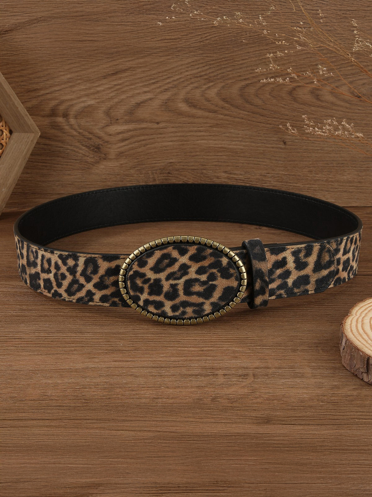 Leopar Desenli Deri Kemer